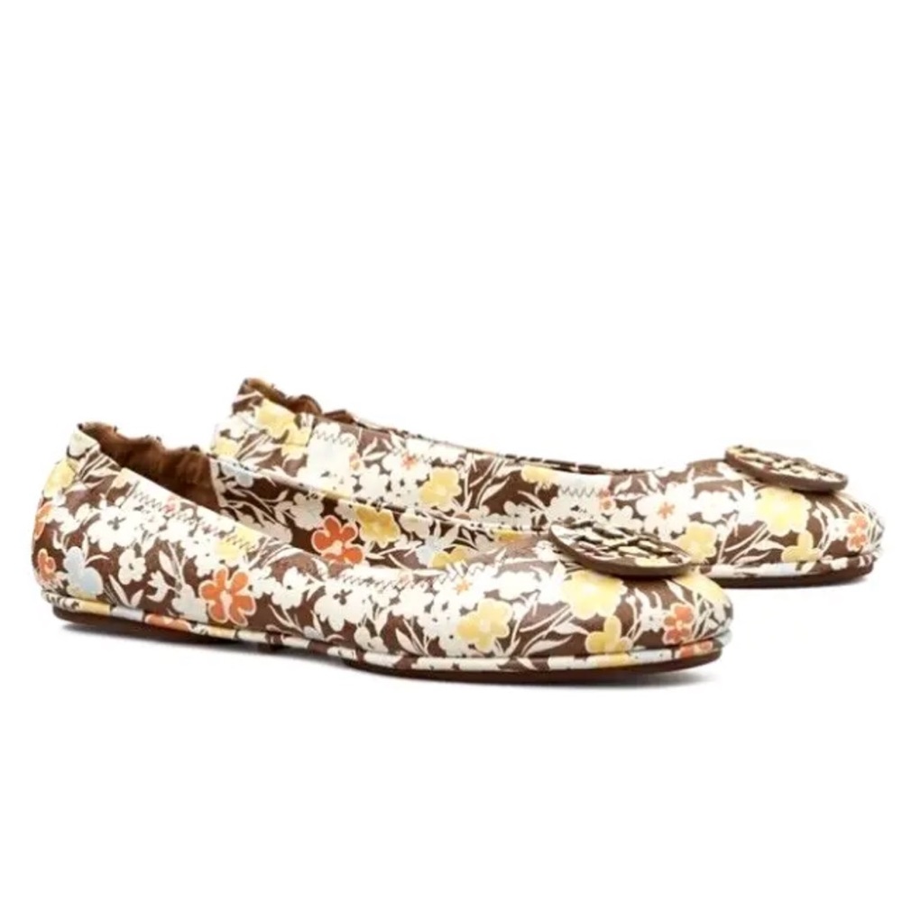 Tory Burch Floral Minnie Travel Ballet With Leather Logo NIB Reverie Combo Color - Picture 11 of 14